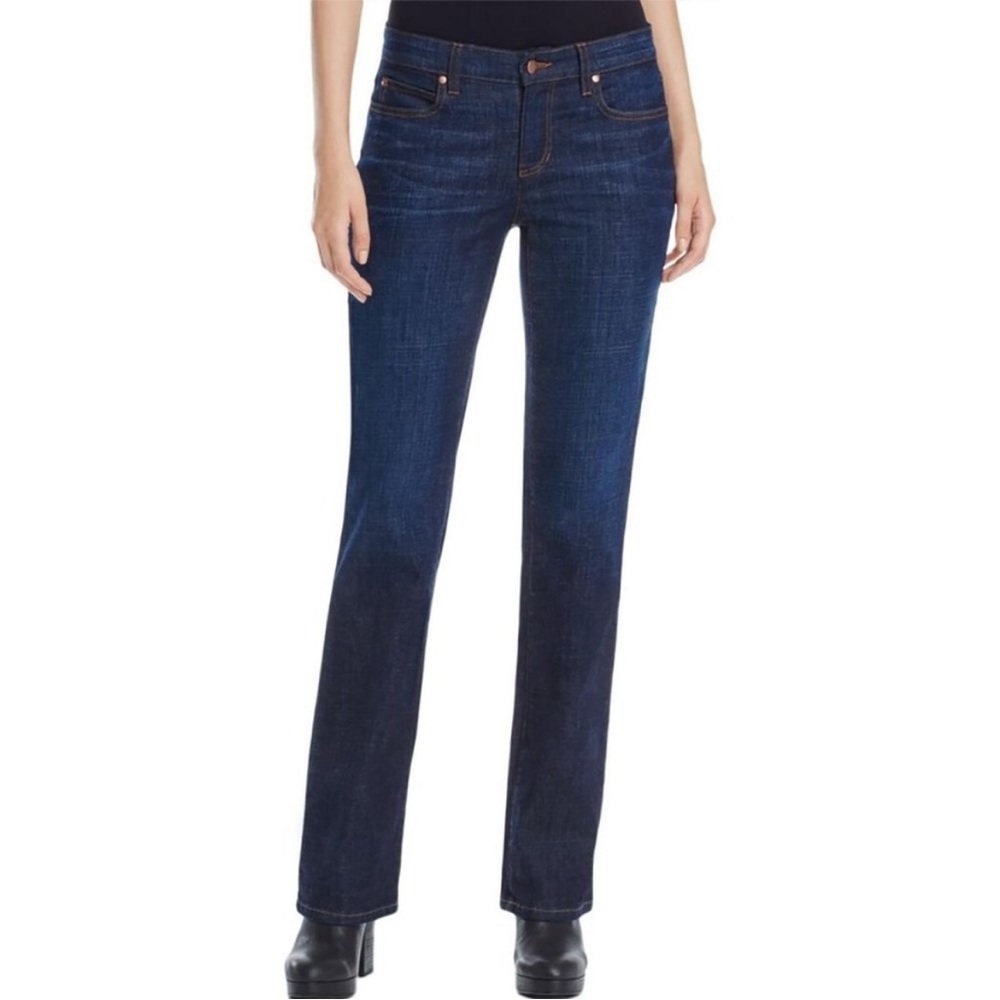 Eileen Fisher Organic Cotton Dark washed Mid Rise Bootcut jeans.